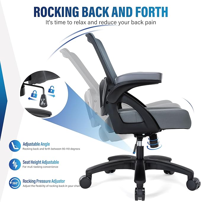 Big and Tall Office Chair 400lbs-Ergonomic Mesh Desk Chair with Flip up Arms, Heavy Duty Home Office Computer Chair, Wide Seat Office Chairs, Executive Rolling Swivel Task Chairs for Large People