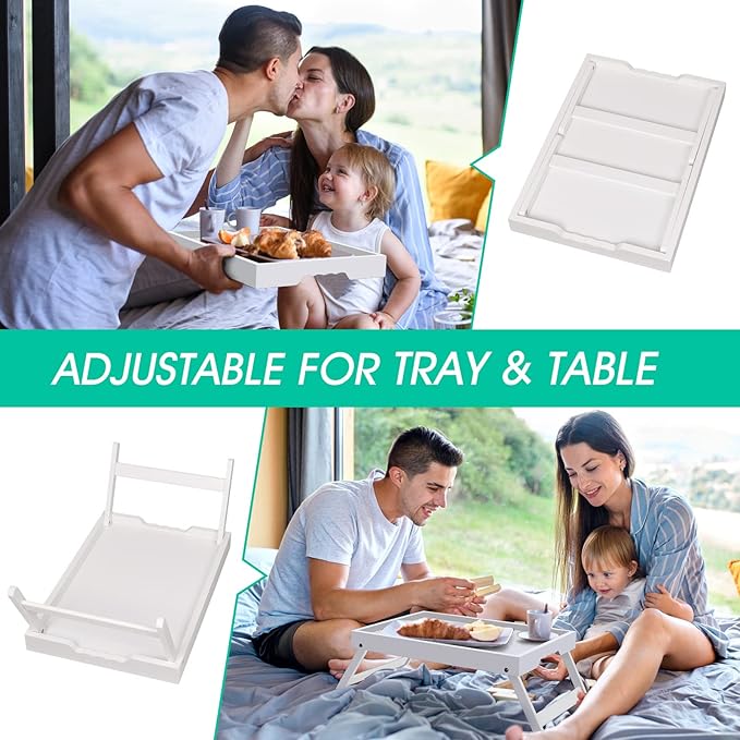 Artmeer Bed Tray Table with Folding Legs,Bamboo Breakfast in Bed for TV Table, Laptop Computer Tray,Eating,Snack Tray (White) Large Size