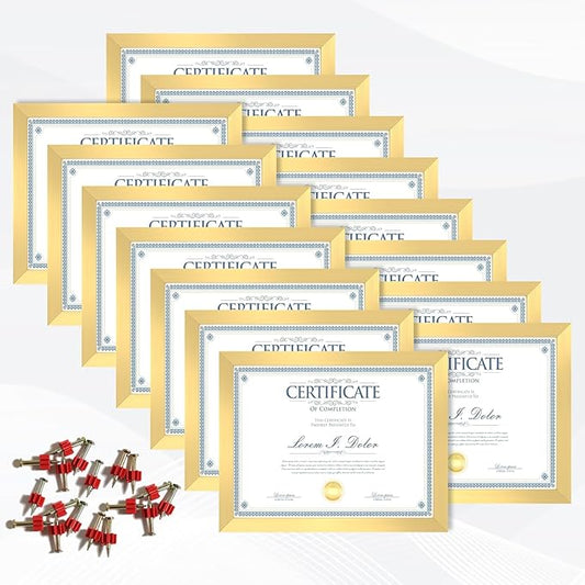 8.5x11 Picture Frame set of 15, Multi Certificate 8.5 by 11 Picture Frames Bulk, Document Diploma Award Frame for Wall Hanging or Tabletop Display, Gold