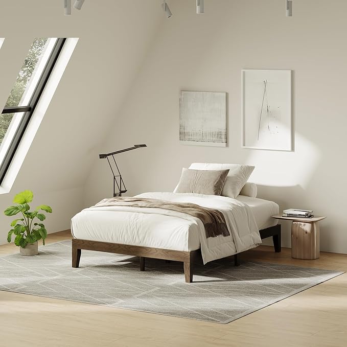 Full Size Wood Platform Bed Frame, 12 Inch Solid Wood Bed Frame with Wooden Slats, No Box Spring Needed, Easy Assembly,Espresso