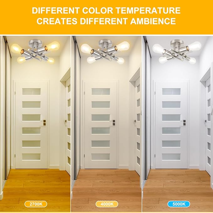 WILON Semi Flush Mount Ceiling Light Fixture, Modern Flush Mount Ceiling Lights, 4-Light Brushed Nickel Sputnik Ceiling Light Fixture with E26 Bulb Base for Hallway Farmhouse Kitchen Bedroom