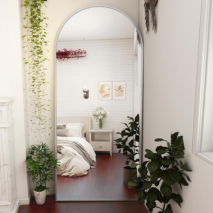 BEAUTYPEAK 71"x26" Arch Full Body Floor Mirror, Full Length Mirror Hanging or Leaning Arched-Top, Wall Mirrors with Stand for Bedroom, Dressing Room, Silver