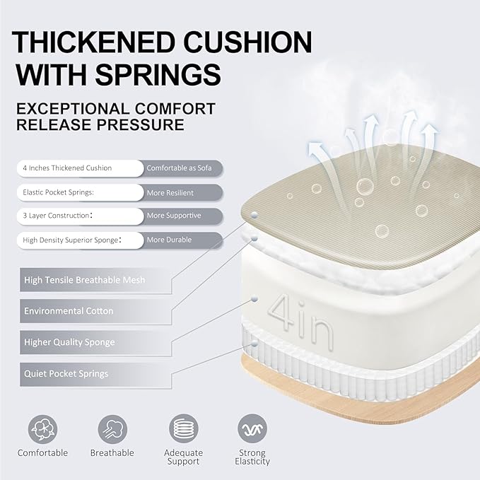 Ergonomic Office Chair,Ultra Thick Office Desk Chair with Adjustable Lumbar Support and Headrest,Spring Cushion,Rocking Function,Flip-up arms,Mesh Computer Chair for Home Office,Khaki