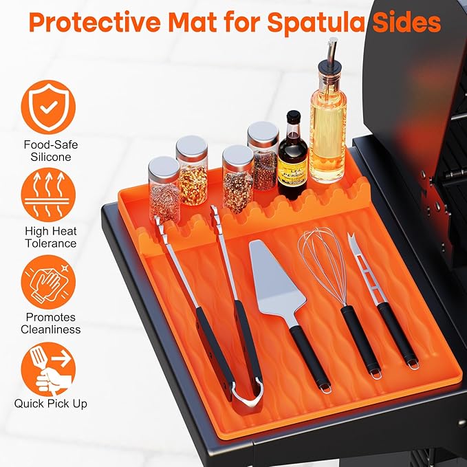 Blackstone Silicone Grill Tool Mat with Drip Pad, Side Mat for Outdoor Kitchen Countertop - Orange