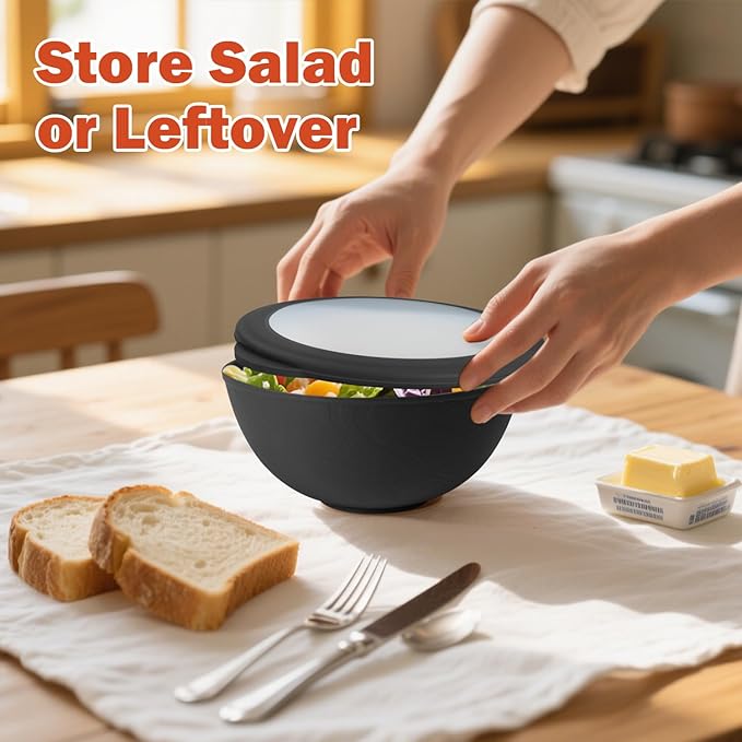 40oz wheat straw bowls set of 4,unbreakable ramen bowl set with cover,alternative plastic bowls with cover for kitchen,party,camping and picnic. Black