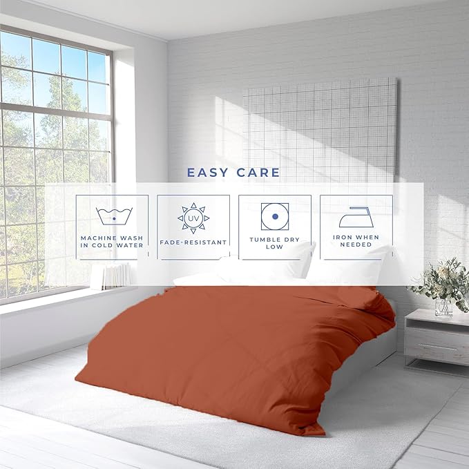 Kotton Culture 1 Pc Queen Size Duvet Cover Only -100% Egyptian Cotton Sateen 600 TC Ultra Soft Premium Durable Comforter Cover Zipper Closure & Corner Ties (Burnt Orange, Queen/Full 90" X 90")