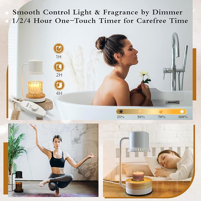 Candle Warmer Lamp with Timer 50W Dimmable Warming Light for Jar Candles Adjustable with Coasters Modern Metal White Wax Melt Lamp Housewarming Gift Ideas Zen SPA Yoga Gift for Women Mother Birthday