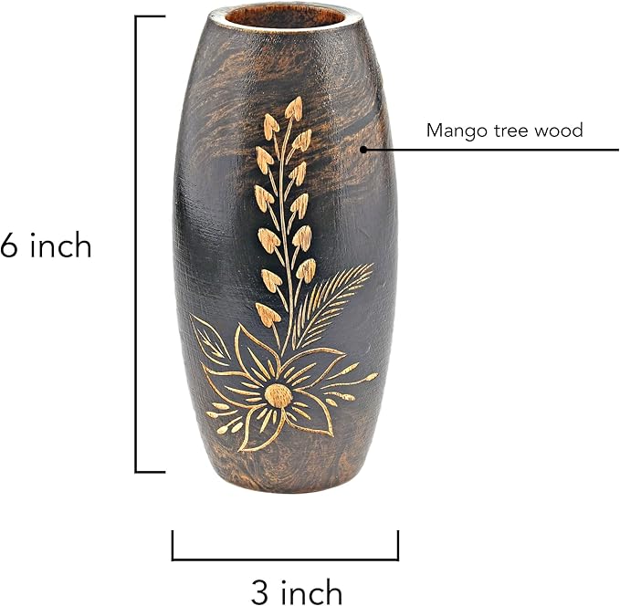 AeraVida Majestic Flower Garden Brown Mango Tree Wood Flower Vase | Dark Brown Wooden Vase for Living Room | Decorative Vase Gifts