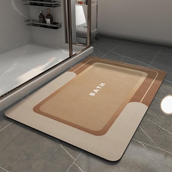 MontVoo-Bath Mat-Bathroom Mat Rug Non Slip Super Absorbent Stain Resistant Quick Dry Thin Bathroom Rug-Bath Mats for Bathroom Floor Bathtub Vanity-Bathmat Bath Rug Easy Care 17"x27" Brown