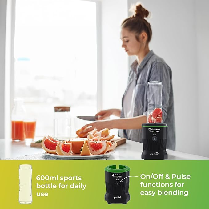 Koblenz Mix&Shake Blender, 20 oz Portable Blender, 600W Motor, Pulse, ON/OFF Functions, Stainless Steel Blades, Shakes, Sauces, Smoothie Maker, (1) 20 oz To-Go Bottle, Black, MSKM-600 N