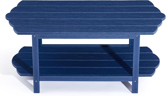 2-Tier Patio Table - Outdoor Coffee Table - Adirondack Deck Table - HDPE Pool Side Table - Blue - 17.7 x 39.4 inches