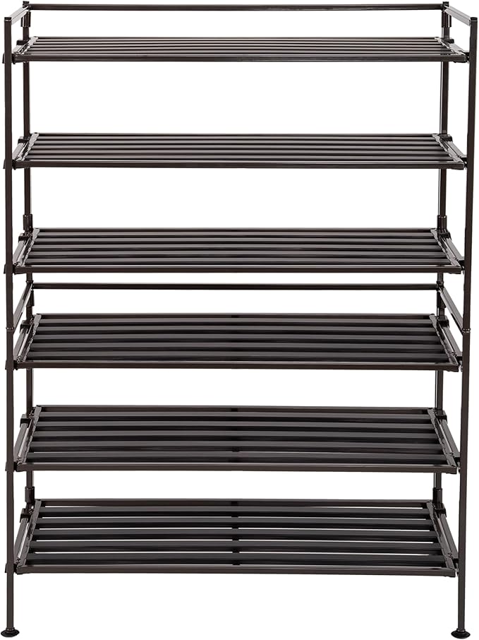 Seville Classics Sturdy Freestanding Storage Shelf for Bedroom, Closet, Entryway, Dorm Room Organizer, Stackable Durable Metal Shoe Rack, Espresso Slat, 3-Tier (2-Pack)