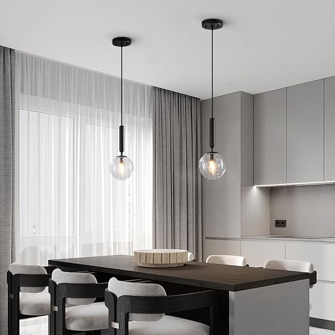 Modern Black Pendant Light Hanging Fixture Light for Kitchen Island Mid Century with Globe Pendant Light Clear Glass Pendant Lighting for Living Room Bedroom Entryway (1 Pack)