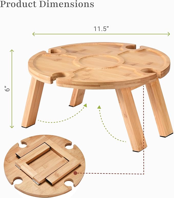 Prosumer's Choice Small Camping Foldable Table for Outdoor - 6x11x11-Inch Mini Picnic Table for Beach, Barbecue, or Road Trip - Portable Picnic Accessories, Wine Rack Collapsible Table - Brown