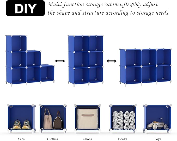 AWTATOS Cube Storage Organizer, 6 Cube Closet Organizers and Storage Shelves, DIY Stackable Bookshelf for Bedroom, Home, Admiral Blue
