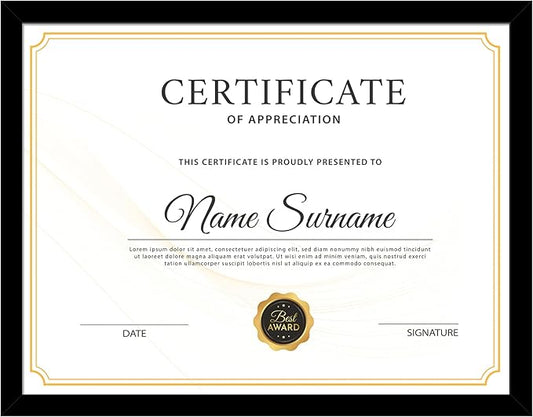 8.5x11 Picture Frame Black, 8.5 by 11 Award Certificate Diploma Document Frames for Wall or Tabletop Display, 1 Pack