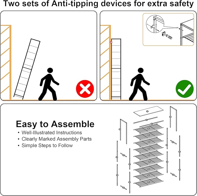 HOMEFORT 10 Tiers Shoe Rack Organizer,30" Shoe Storage Shelf for Closet, Shoe Rack for Entryway,Holds 36-40 Pairs of Shoe, Tall Shoe Stand with Metal Shelves and MDF Top Board,Rustic Brown