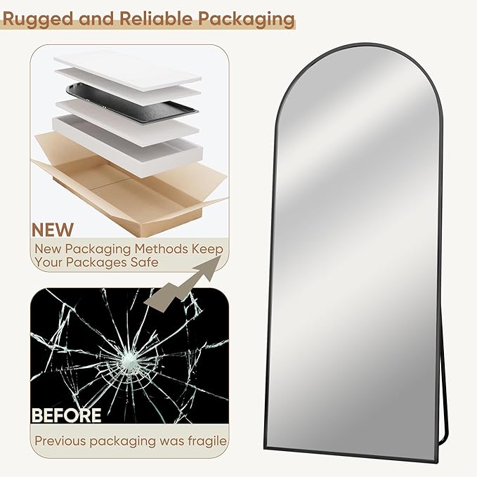 Full Length Mirror, 71"x28" Oversized Arched Mirror Large Standing Mirrors, Tall Mirrors Body Floor Mirror Hanging Mirrors for Bedroom Living Room Aluminum Frame, Black