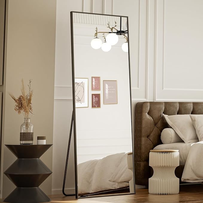 Koonmi 68"x22" Floor Mirror Full Length, Bedroom Floor Body Mirror with Stand, Black Mirror, Leaning, Standing or Hanging Horizontally/Vertically