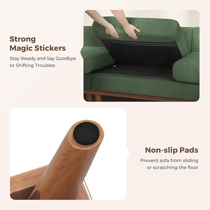 Vesgantti 97" Modular Sectional Sofa Green, L-Shaped Couch with Movable Ottoman, Comfy Corduroy Couch with Spring Cushion, Modular Sofa with Deep Seat for Living Room, Bedroom and Apartment