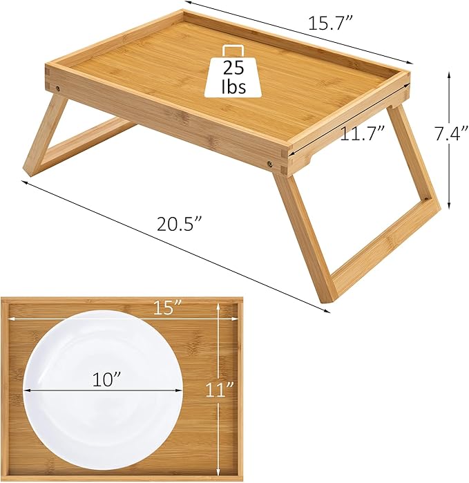 Bamboo Bed Tray Table with Foldable Legs, Breakfast Tray, Laptop Desk for Bed or Sofa,Serving,TV Table Kitchen, Eating,Working, Reading (Beige)