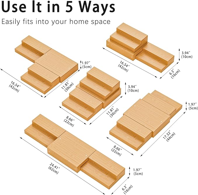 Spice Rack, Bamboo Spice Rack Kitchen Cabinet Organizer Expandable - Bamboo 4 Tier Figurine Display Shelf, Adjustable Magnetic 4 Tier Spice Racks, Brown