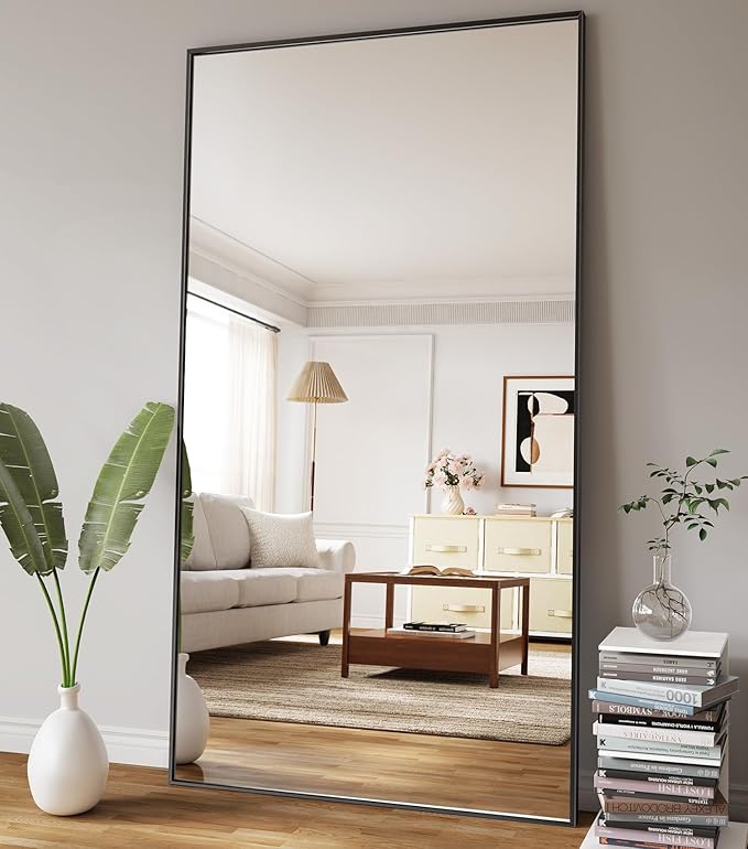 Koonmi 80"x36" Floor Mirror Full Length, Bedroom Floor Body Mirror with Stand, Large Black Mirror, Leaning, Standing or Hanging Horizontally/Vertically