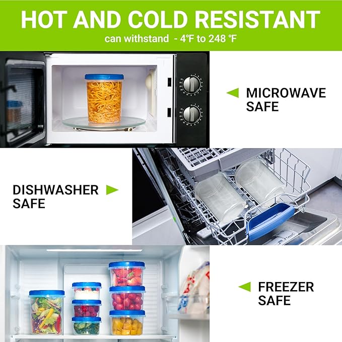 32 oz Freezer Storage Containers with Twist Top Lids, 6 Pack Reusable Meal Prep Containers Plastic Stackable Leakproof Food Storage Containers for Sauce Salad Leftover Oats