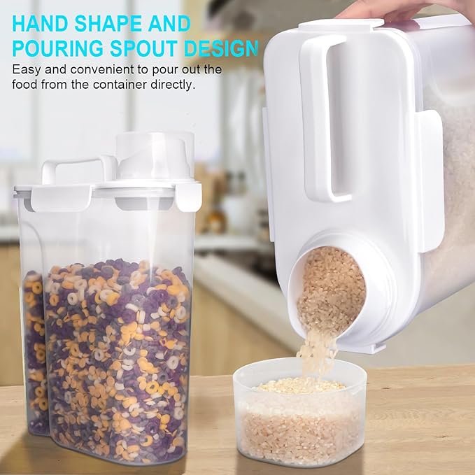 Rice Airtight Dry Food Storage Containers 10Lbs, BPA Free Plastic Storage Bin Dispenser with Pourable Spout, Portable Handle, Kitchen Pantry Organization for Cereal, Flour and Baking Supplies