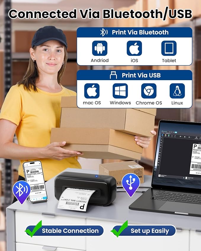 Phomemo Bluetooth Thermal Label Printer - 4x6 Shipping Label Printers for Small Business, Packages, Office, Organization - Thermal Printer Compatible with Amazon, Ebay, Shopify, Etsy, USPS, Fedex, DHL