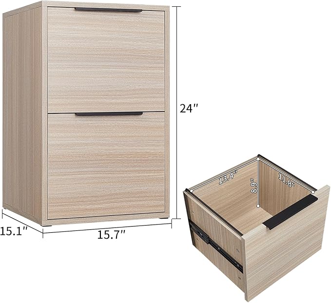 Wood File Cabinet 2 Drawer, Wooden File Cabinets with Hanging Bars for Letter Size, Samll Filing Cabinets for Home Office, Beige