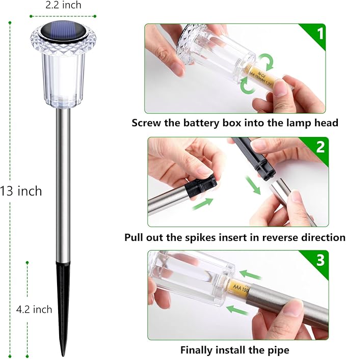 15 Pack Solar Pathway Lights Solar Lights Outdoor, Led Waterproof Yard Walkway Lighting Stainless Steel Garden Stake for Outside, Path, Landscape, Driveway, Backyard (Cold White)