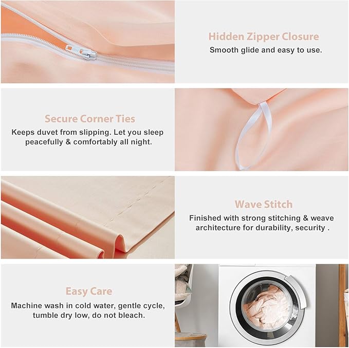 MILDLY King Duvet Cover Set Pink 100% Long-Staple Cotton Sateen Weave Luxury Soft Comforter Cover Set 3 Piece with Zipper Closure & Corner Tie (No Comforter)