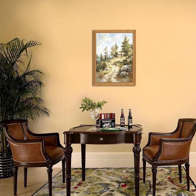 AKWISH Framed Vintage Wall Art - 3D Textures Vintage Wilderness Painting Farmhouse Decor - Hand Drawn Suburbs Wall Art for Living Room Bedroom Decor Bathroom 12x16in