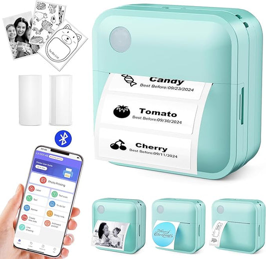 Label Maker Machine with Tape - Thermal Label Printer Bluetooth Label Maker Machine, Mini Printer Sticker Maker for Home, Kitchen, School, Office Organization (Light Blue)