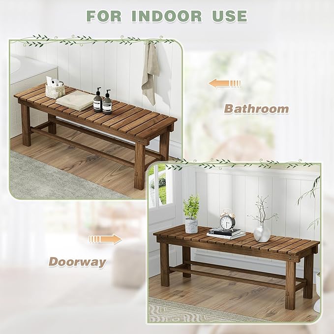 Outdoor Garden Bench, 3-Person Wood Patio Bench Weatherproof Outdoor Backless Bench, Anti-Corrosion and Anti-Rust Garden Benches for Garden Lawn Porch Park Backyard (Carbonized,47.25''/120cm)