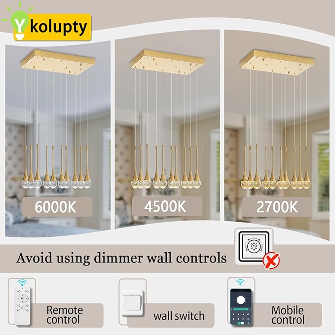 Rectangular Chandeliers for Entryway Gold Dining Room Lights Fixture Raindrop Crystal Chandelier for Staircase Hallway Foyer