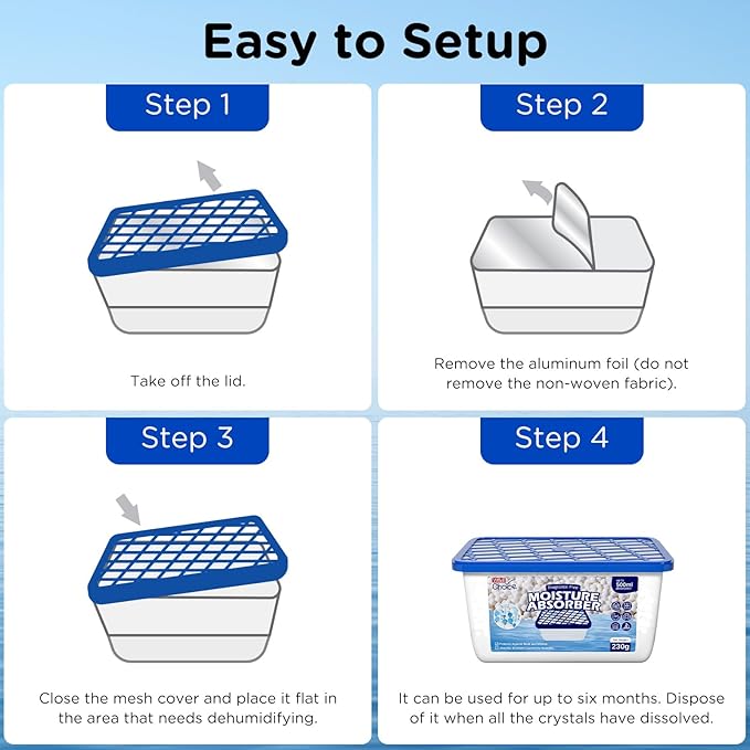 W&E Choice Moisture Absorbers, Portable Humidity Absorber Boxes for Your Bathroom, Closet & Car, Dehumidifier with Fragrance Free, 6 Pack