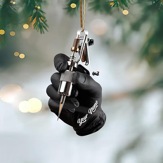 Custom Tattoo Ornament 2025 – Personalized Acrylic 2D Flat Tattoo Machine Ornament, Custom Ink Artist Gift, Tattoo Studio Christmas Tree Decoration, Holiday Keepsake for Tattooes Enthusiasts