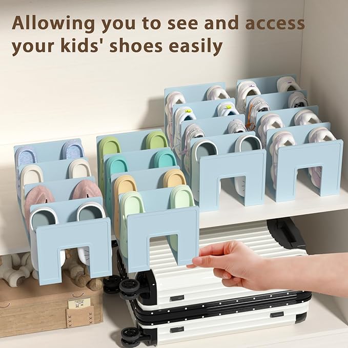 Kids Shoe Rack - 4 Pack Shoe Organizer for Toddlers & Children, Space-Saving Nursery Shoe Storage Shelf, Small Baby Shoes Display Rack for Closet/Entryway, for Desk File Book Organizer(Blue)