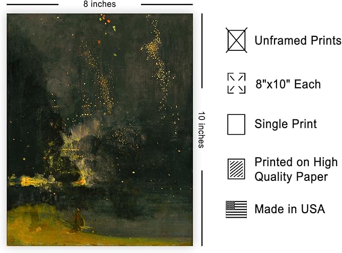 Poster Master Vintage Nocturne in Black and Gold Painting Poster - Retro The Falling Rocket Print - Abstract Art - Moody Art - Landscape Art - Office or Living Room Decor - 8x10 UNFRAMED Wall Art