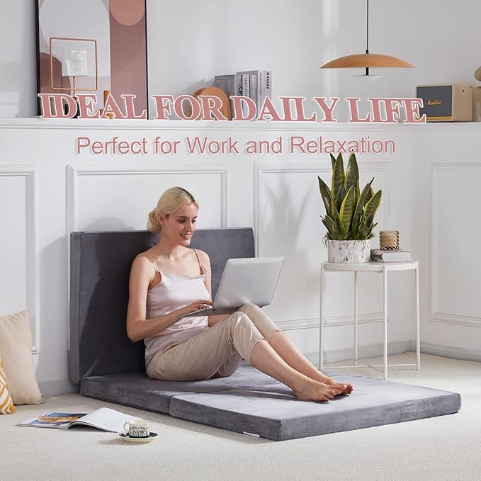 SINWEEK Tri Folding Mattress with Storage Bag - Foldable Mattress Foam Topper Floor Cot, Guest Bed with Machine Washable Cover and Waterproof Lining, CertiPUR-US Certified 52 x 73 x 3Inch