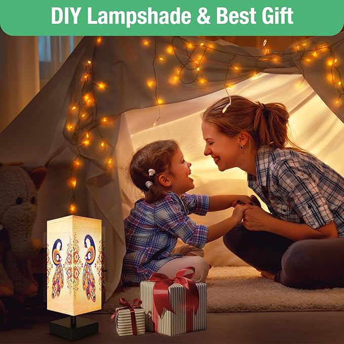 Small Bedside Lamp, Mini Minimalist Table Lamp with Square Flaxen Fabric Shade, 11 Inch Desk Reading Lamp for Bedroom, Living Room, Office, 2 Pack