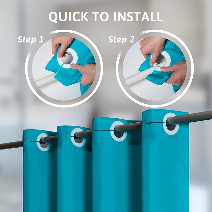 Furlinic Fabric Shower Curtain Liner,No Hooks Required,Waterproof Polyester Heavy Duty Bathroom Curtains with Weighted Hem Lead Wire,Teal Blue,Standard,72x72 Inch.