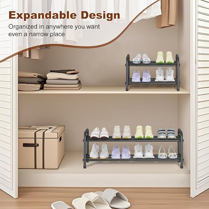 KANAV 2-Tier Expandable Shoe Rack, Adjustable Shoe Organizer & Storage for Closet, Small Space Saving Shoe Rack for Entryway, Bedroom, or Office – Sturdy & Durable Design