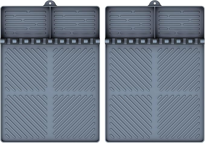 Silicone Griddle Tools Mat for Blackstone, Griddle Accessories Side Shelf Mat Grill Pad for Outdoor Grill Kitchen Counter Spatula Silicone Mat with Drip Pad (Grey (2Packs))
