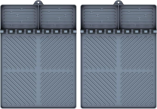 Silicone Griddle Tools Mat for Blackstone, Griddle Accessories Side Shelf Mat Grill Pad for Outdoor Grill Kitchen Counter Spatula Silicone Mat with Drip Pad (Grey (2Packs))