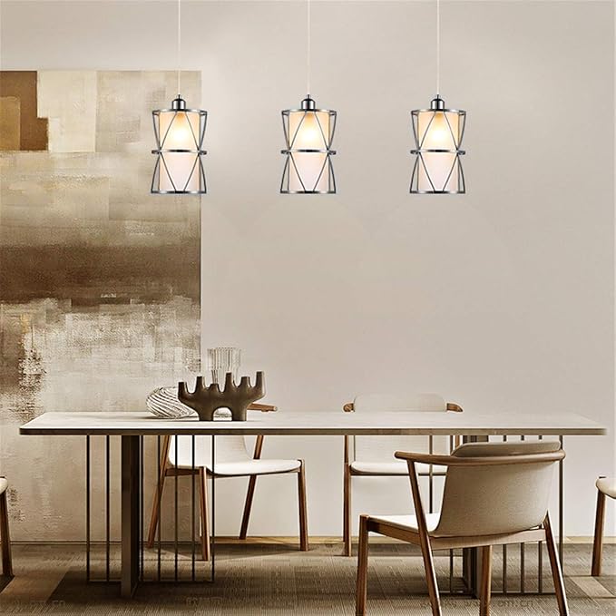 Modern Brushed Nickel Pendant Light with Frosted Glass, Transitional Metal Pendant Lighting Fixture for Kitchen Island Sink Dining Room Bar, Led Bulb Included