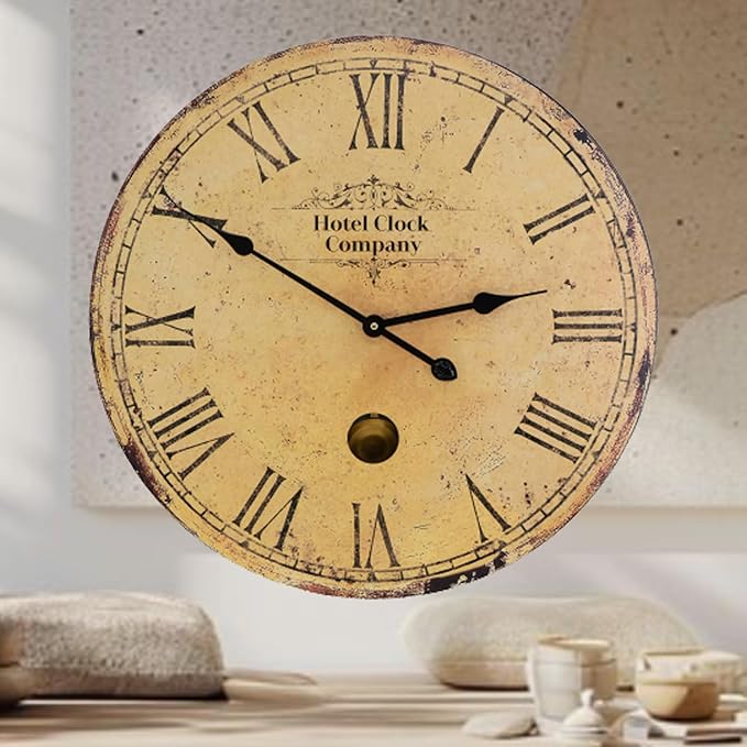 23 Inch Rustic Farmhouse Wall Clock, Solid Wood Silent Non-Ticking, Battery Operated Decorative Clock for Living Room, Kitchen, Bedroom, Office and Home Decor