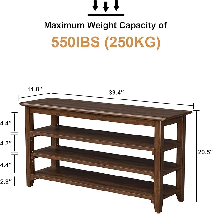 Wooden Storage Shoe Bench, Entryway Bench with 3-Tiers Height Adjustable, Shoe Rack Front Doors Entrances for Hallway Living Room,Mudrooms (Brown,39.4")